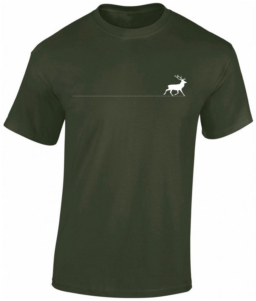 Baddery Print-Shirt Jäger T-Shirt - Walking Deer - Geschenk für Jäger - Jagd Tshirt auch Übergrößen, aus Baumwolle, hochwertiger Siebdruck von Baddery