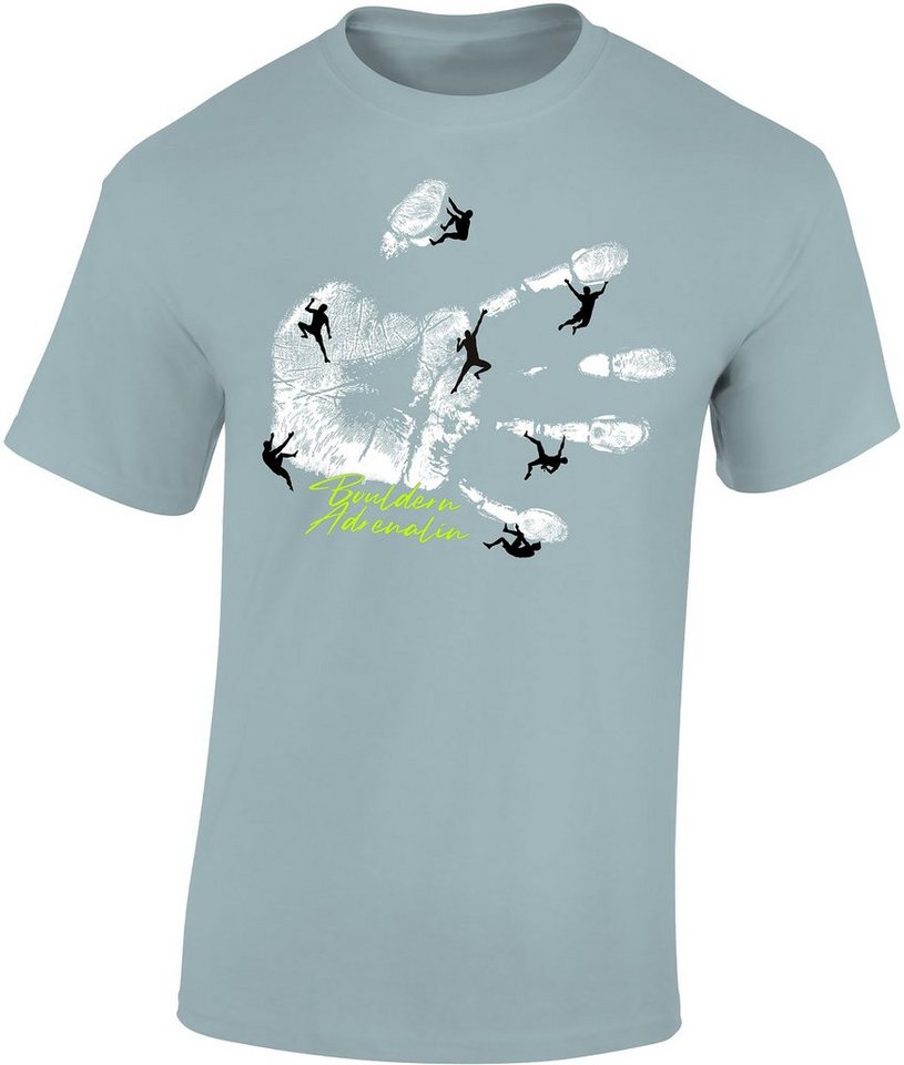 Baddery Print-Shirt Kletter Shirt : Bouldern Adrenalin - T-Shirt Kletter Zubehör, hochwertiger Siebdruck, auch Übergrößen, aus Baumwolle von Baddery
