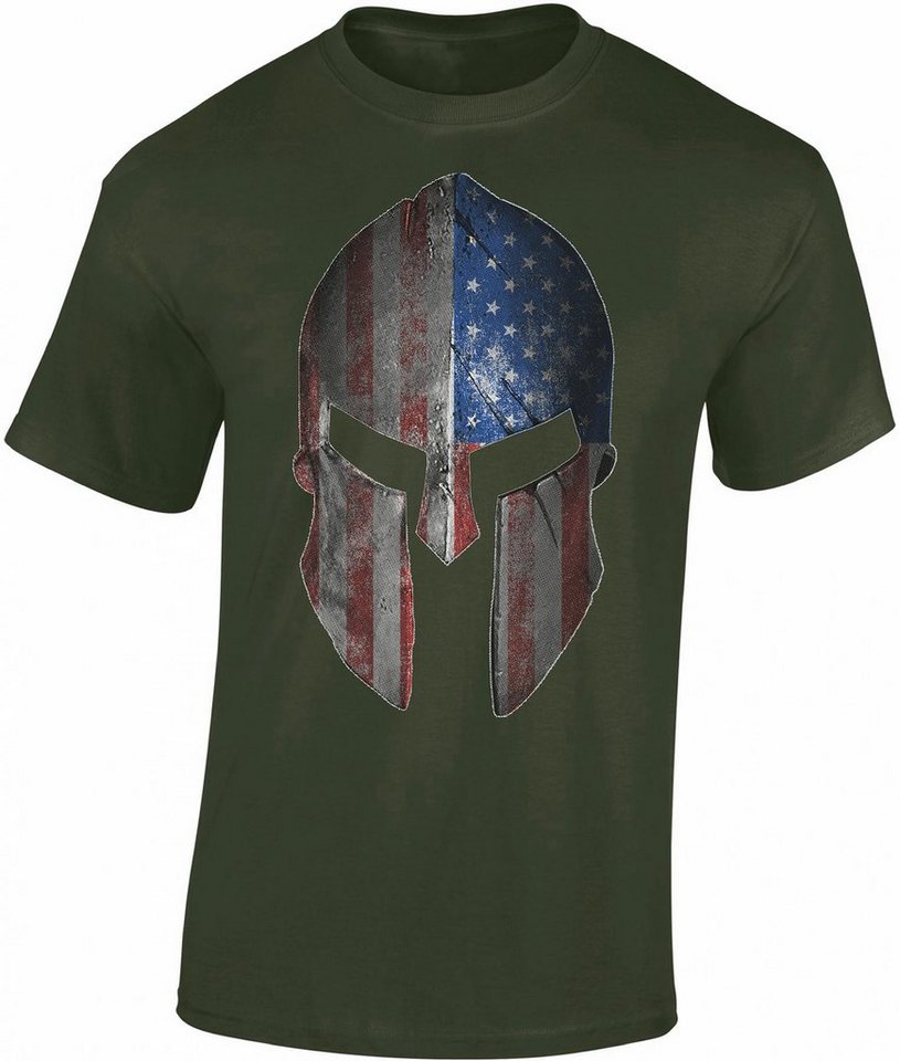 Baddery Print-Shirt US Army T-Shirt - American Spartan - USA Sparta Gym Sport Fitness, hochwertiger Siebdruck, auch Übergrößen, aus Baumwolle von Baddery