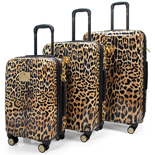 Badgley Mischka Leopard 3-teiliges erweiterbares Gepäck-Set, Leopard, 3 Piece Set, Leopard Hardside erweiterbares Gepäck mit Spinnrollen von Badgley Mischka