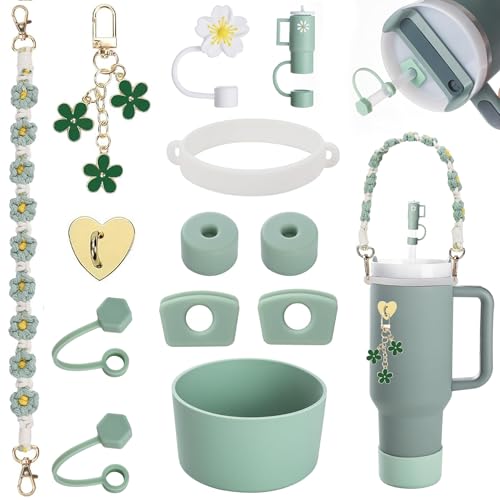 13Stück Stanley Cup Zubehör, enthält 6 Stanley Cup Auslaufschutz, 2 Strohhalm Abdeckung, 2 Griffband Zubehör, 2 Anhänger Zubehör, 1 Silikonhülle für 1,2 l und 850 ml Stanley Cup Accessories (Grün) 13Stück Stanley Cup Zubehör, enthält 6 Stanley Cup Auslaufschutz, 2 Strohhalm Abdeckung, 2 Griffband Zubehör, 2 Anhänger Zubehör, 1 Silikonhülle für 1,2 l und 850 ml Stanley Cup Accessories (Grün) von Bafiwu