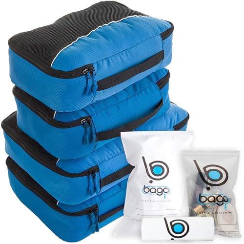 Packwürfel 4pcs Wert Set für Reisen - Plus 6pcs Gepäck Veranstalter Zip Beutel (Blue) von Bago