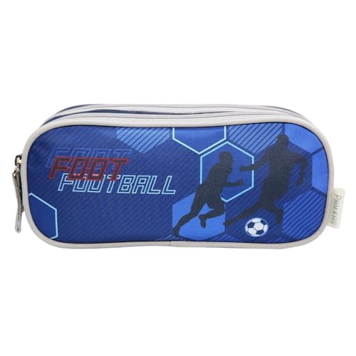 Bagtrotter Phileas Football Federmäppchen, 2 Fächer, Blau von Bagtrotter