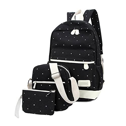 3PCS Girls School -Taschen Set, Segelpunkte Dots Daypacks wasserdichte Verstellbeutel für die Schule, süßer Rucksack -Rucksack für Girl School -Taschen für Teenage Girls Backpack School Schwarz von Bai42Ylou