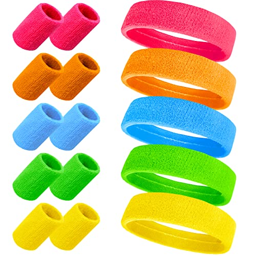 15 Stück 80er 90er Jahre Schweißband Neon Stirnband und Armband, 5 Hell Farben Sport Schweißband, Absorbierendes Frottee Schweißband für Retro 80er 90er Party Karneval Laufen Joggen Tennis 15 Stück 80er 90er Jahre Schweißband Neon Stirnband und Armband, 5 Hell Farben Sport Schweißband, Absorbierendes Frottee Schweißband für Retro 80er 90er Party Karneval Laufen Joggen Tennis von Baiyuanli