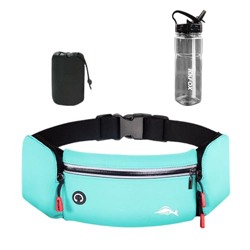 Balakaka Bauchtasche Herren mit Sport Wasserflasche, Laufgürtel Hüfttaschen für Running mit Kopfhöreranschluss, Gürteltaschen mit Flaschenhalter für Outdoor-Workout Wandern, Himmelblau von Balakaka