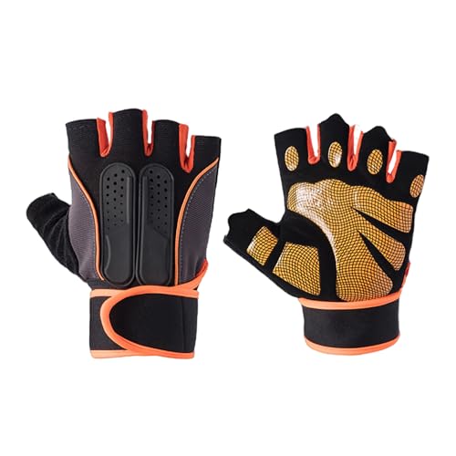 Balakaka Fahrradhandschuhe Halbfinger Herren Damen, Mountainbike Handschuhe rutschfeste und Stoßdämpfende, Atmungsaktive Sporthandschuhe für Radfahren Fitness, Orange von Balakaka