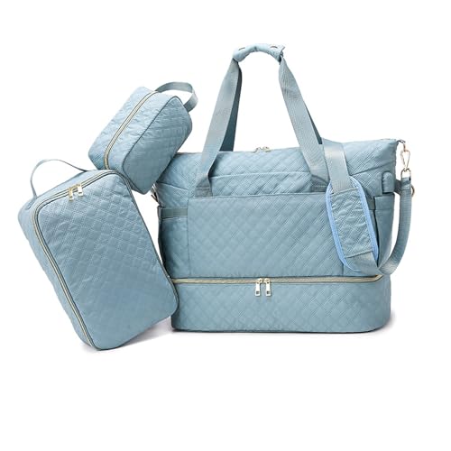 Balakaka Reisetasche Damen 3pcs mit Kulturbeutel, 35L Weekender Damen Sporttasche mit Schuhfach Nassfach, Wasserdicht Overnight Bag Kliniktasche Geburt mit Lsoliertasche, Nebliges Blau Balakaka Reisetasche Damen 3pcs mit Kulturbeutel, 35L Weekender Damen Sporttasche mit Schuhfach Nassfach, Wasserdicht Overnight Bag Kliniktasche Geburt mit Lsoliertasche, Nebliges Blau von Balakaka