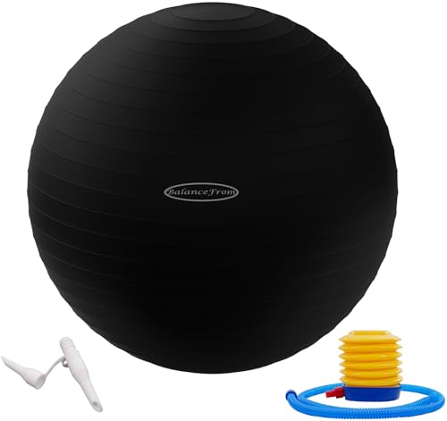 Signature Fitness Gymnastikball, Yoga-Ball, Fitnessball, Geburtsball mit Schnellpumpe, 0,9 kg Kapazität, Schwarz, 48,3–55,9 cm, M (1 Stück) von Signature Fitness