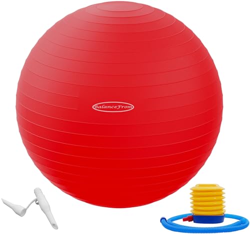 Signature Fitness Gymnastikball, Yoga-Ball, Fitnessball, Geburtsball mit Schnellpumpe, 0,9 kg Kapazität, Rot, 45,7 cm, S von Signature Fitness