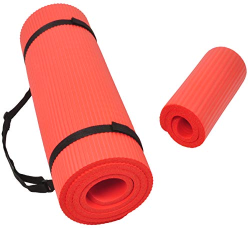 BalanceFrom GoYoga+ Allzweck 1/2-zoll Hohe Dichte Extra Dick Anti-Tränen-Übung Yogamatte und Knieschoner mit Trageriemen, Rot von Signature Fitness