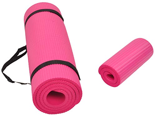 BalanceFrom GoYoga+ Allzweck 1/2-zoll Hohe Dichte Extra Dick Anti-Tränen-Übung Yogamatte und Knieschoner mit Trageriemen, Rosa von Signature Fitness