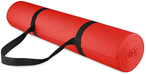 BalanceFrom Alle BFGY-P1RD GoYoga Allzweck-Yogamatte mit Tragegurt, umweltfreundlich, hohe Dichte, rutschfest, 1/4 Zoll, rot von Signature Fitness