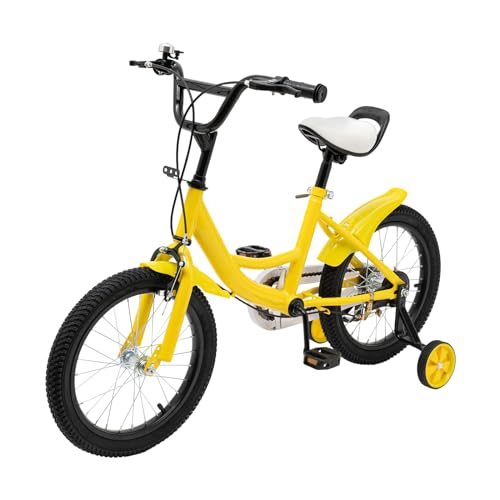 Balider Kinderfahrrad 16 Zoll, Fahrrad ab 5-8 Jahre für Mädchen Junge, Gelb Kinderrad mit Schutzblech & Kombinierte Vorder- und Hinterradbremse, aus Hochwertigem Kohlenstoffstahl von Balider