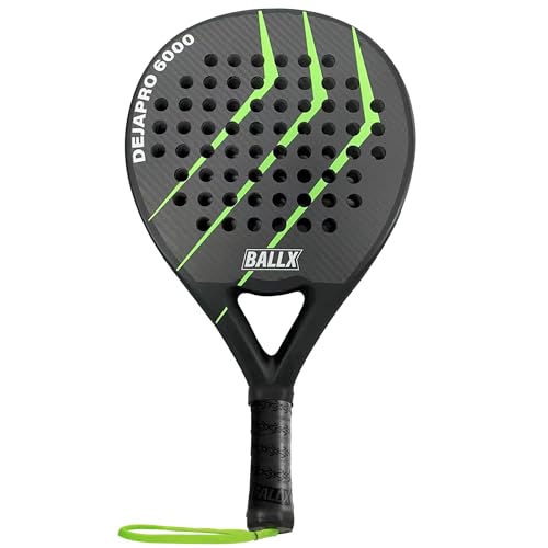 BallX Premium Padel Padelschläger 3K Carbon - Eva Memory-Kern für minimale Vibrationen - 100% Carbonrahmen - Tropfenform - Padel-Tennisschläger inklusive Schlägertasche - DEJAPRO 6000 von BallX