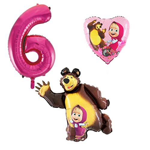3er Set Mascha und der Bär Folienballons - Zahlenballon 6 pink - Happy Birthday Luftballons - Helium Luftgeeignet 3er Set Mascha und der Bär Folienballons - Zahlenballon 6 pink - Happy Birthday Luftballons - Helium Luftgeeignet von Ballonim