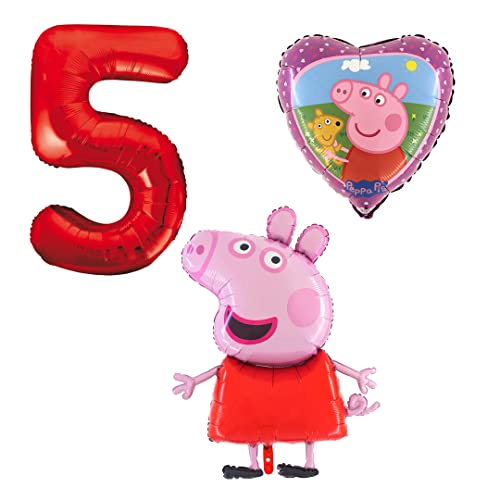 Ballonset Peppa Wutz Pig 3 er Set Peppa Folienballon, Zahl 5 in rot, Peppa mit Teddy Herz Ballonset Peppa Wutz Pig 3 er Set Peppa Folienballon, Zahl 5 in rot, Peppa mit Teddy Herz von Ballonim