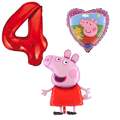 Ballonset Peppa Wutz Pig 3 er Set Peppa Folienballon, Zahl 4 in rot, Peppa mit Teddy Herz Ballonset Peppa Wutz Pig 3 er Set Peppa Folienballon, Zahl 4 in rot, Peppa mit Teddy Herz von Ballonim