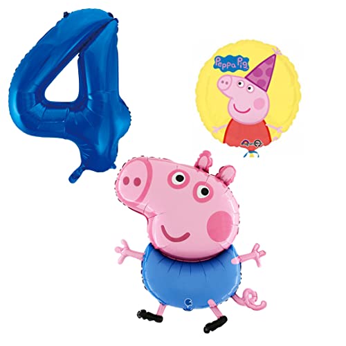 Ballonset Schorsch 3 er Set Schorsch Folienballon, Zahl 4 in Blau, Peppa rund Ballonset Schorsch 3 er Set Schorsch Folienballon, Zahl 4 in Blau, Peppa rund von Ballonim