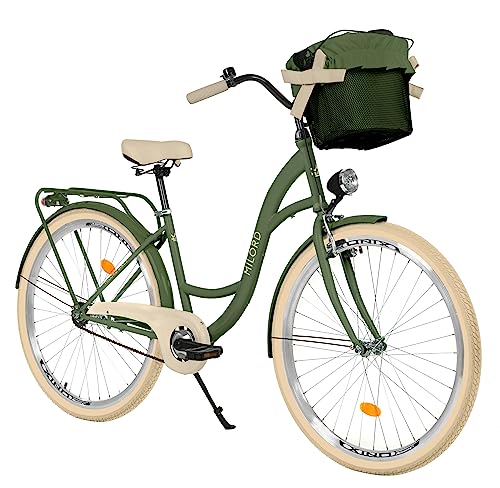 Balticuz OU Komfort Fahrrad mit Korb, Hollandrad, Damenfahrrad, Citybike, Retro, Vintage, 28 Zoll, Grün-Creme, 1-Gang von Balticuz OU