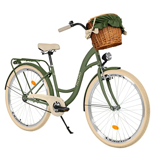 Balticuz OU Milord Komfort Fahrrad mit Weidenkorb, Hollandrad, Damenfahrrad, Citybike, Retro, Vintage, 28 Zoll, Grün-Creme, 1-Gang von Balticuz OU