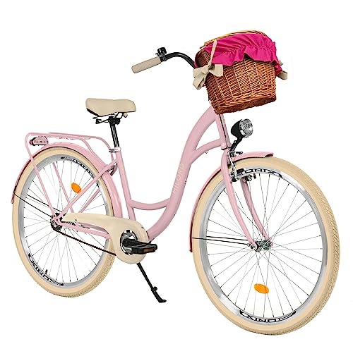 Balticuz OU Milord Komfort Fahrrad mit Weidenkorb, Hollandrad, Damenfahrrad, Citybike, Vintage, 26 Zoll, Rosa-Creme, 1-Gang von Balticuz OU