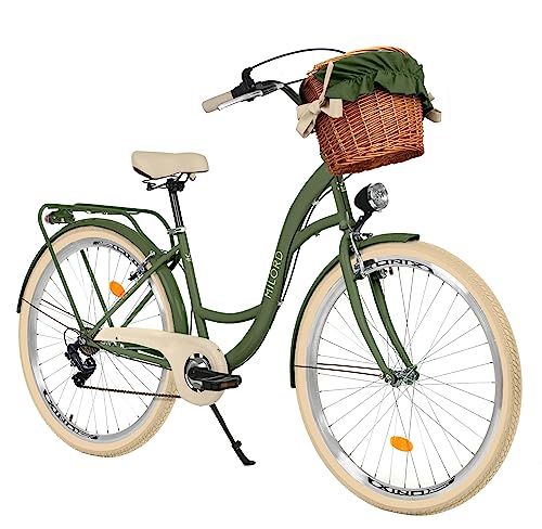 Komfort Fahrrad Citybike Mit Weidenkorb Damenfahrrad Hollandrad Retro, 26 Zoll, Grün-Creme, 7-Gang Shimano von Balticuz OU