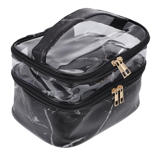 Baluue 1Stk Waschtasche Kosmetiktasche große Schminktasche Make-up-Behälter Kosmetiktasche Portable tragbare Kosmetiktasche transparente Aufbewahrungstasche Reise-Kulturbeutel Pu Black von Baluue