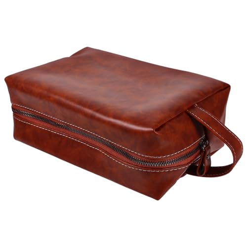 Baluue Vintage Kulturbeutel reisverschlüse travelit Kulturbeutel aus Leder für Herren Reise-Kulturbeutel für Männer tragbare Kulturtasche dekorative Kulturtasche PU-Leder Light Brown von Baluue