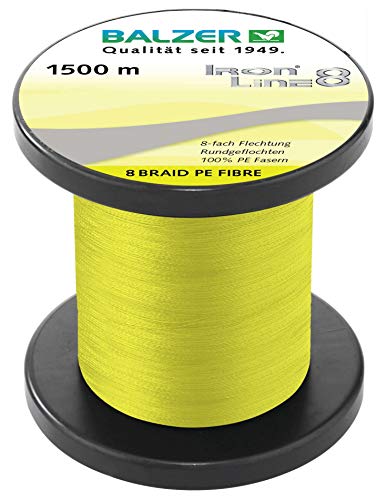 Balzer Iron Line 8-1500m geflochtene Schnur zum Spinnfischen, Farbe:Gelb, Durchmesser/Tragkraft:0.12mm / 9.8kg Balzer Iron Line 8-1500m geflochtene Schnur zum Spinnfischen, Farbe:Gelb, Durchmesser/Tragkraft:0.12mm / 9.8kg von Balzer