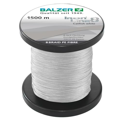 Balzer Iron Line 8 Catfish - 1500m geflochtene Angelschnur, Farbe:Weiß, Durchmesser/Tragkraft:0.50mm / 51.3kg von Balzer