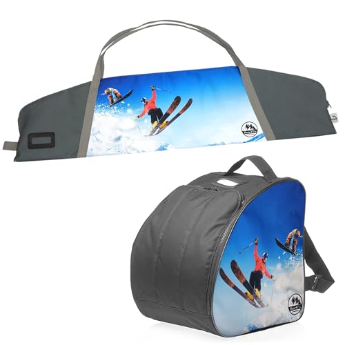 BAMBINIWELT Kinder Skitasche Ski-Schuh-Tasche Set wasserdicht Ski Bag Ski Cover Wintersport Kombi (Modell 6, 145cm) von BambiniWelt by Rafael K.