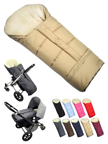 BambiniWelt by Rafael K. Fußsack [Winterfußsack für Kinderwagen] Buggy Schlitten Kuschelsack universal in Mumienform mit Lammwolle Größe anpassbar warm mit Reißverschluss waschbar (beige) von BambiniWelt by Rafael K.