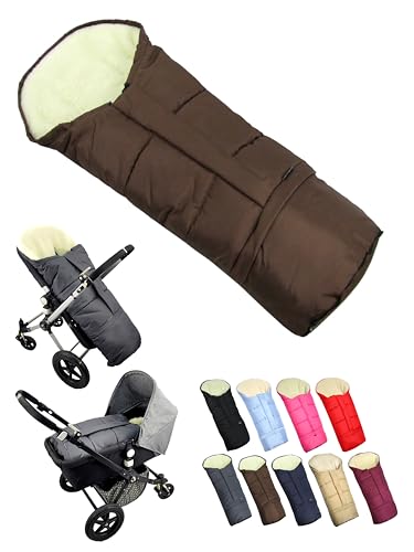 BambiniWelt by Rafael K. Fußsack [Winterfußsack für Kinderwagen] Buggy Schlitten Kuschelsack universal in Mumienform mit Lammwolle Größe anpassbar warm mit Reißverschluss waschbar (braun) von BambiniWelt by Rafael K.