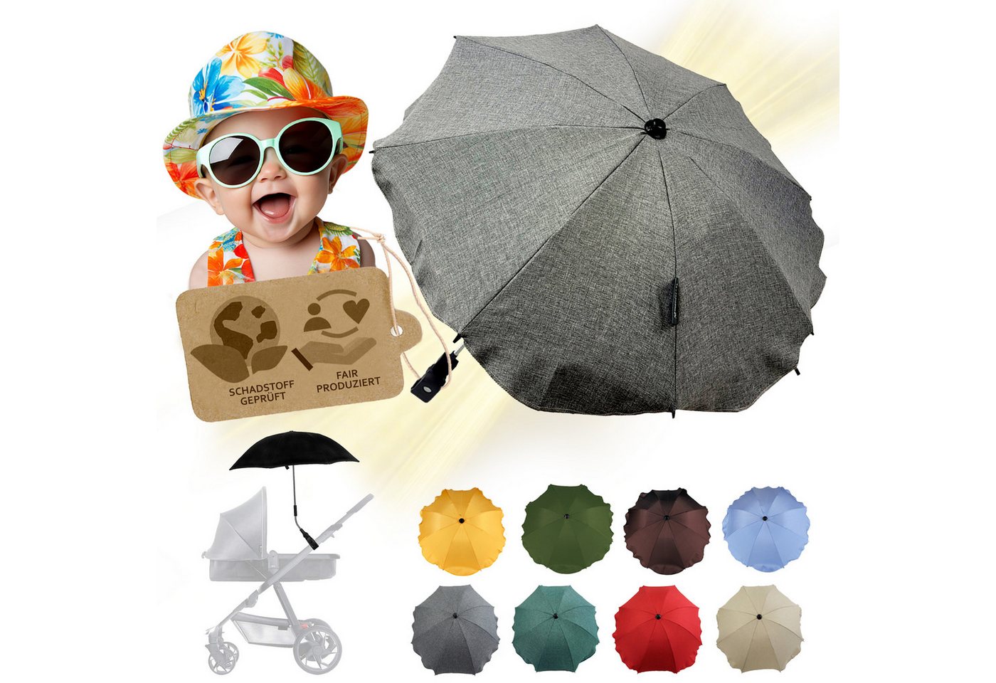 BambiniWelt by Rafael K. Kinderwagen-Sonnenschutzhülle Sonnenschirm Sonnenschutz für Kinderwagen Buggy Jogger universal UV50+, UV 50+ Schutz BambiniWelt by Rafael K. Kinderwagen-Sonnenschutzhülle Sonnenschirm Sonnenschutz für Kinderwagen Buggy Jogger universal UV50+, UV 50+ Schutz von BambiniWelt by Rafael K.