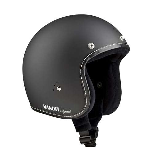 BANDIT Jet Premium Open Motorcycle Helmet Matte Black Leather Profile Custom Biker Style Visor Included Dull Black Open Helmet JETPMB (M) von Bandit