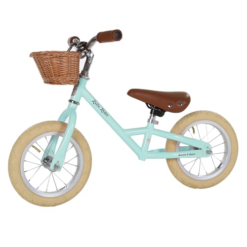 Bandits & Angels Metal Laufrad Mit Weidenkorb Retro Rider Mint ab 2,5 Jahren – Für Jungen und Mädchen – Mint Balance Bike – Verstellbarer Sattel 36 bis 44 cm – Luftreifen – Luxuriöse Griffe von Bandits & Angels