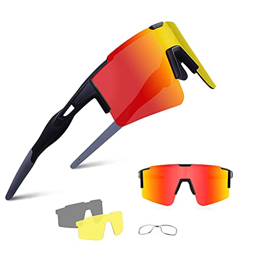 BangLong Polarisierte Sonnenbrille, Fahrradbrille Herren Damen UV 400 Schutz mit 3 Wechselgläser, Schutzbrille Sportbrille für Outdoorsport Radfahren Laufen Golf von BangLong