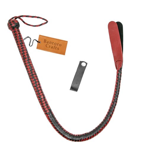 Bantoro Crafts rot und Schwarz TwoTail-Peitsche, 8 geflochtene Stränge, geflochtenes Leder, 3 Fuß / 0,90 Meter, Reitpeitsche, rutschfest, fester Griff von Bantoro Crafts