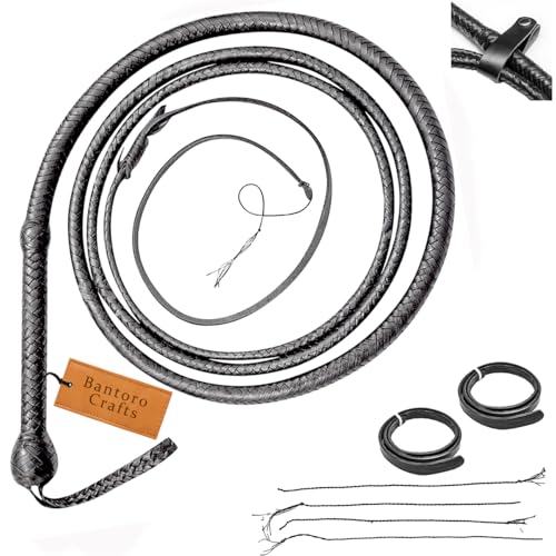 Bantoro Crafts schwarz Känguru-Lederpeitsche, schwere Bullenpeitsche in 16 Strängen, geflochtener Lederbauch und Lederpolster im Inneren, Laute, knallende Peitsche, Indiana Jones (6 Fuß (1,8 Meter)) Bantoro Crafts schwarz Känguru-Lederpeitsche, schwere Bullenpeitsche in 16 Strängen, geflochtener Lederbauch und Lederpolster im Inneren, Laute, knallende Peitsche, Indiana Jones (6 Fuß (1,8 Meter)) von Bantoro Crafts
