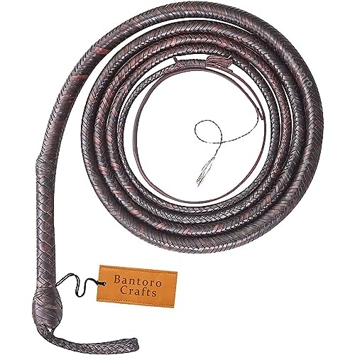 Bullwhip aus Leder, 1,2 bis 7,3 m, 16 Zöpfe aus Känguru-Leder, professionelle Peitsche, Bauch- und Leder-Nackenrolle innen (1,8 m)) von Bantoro Crafts