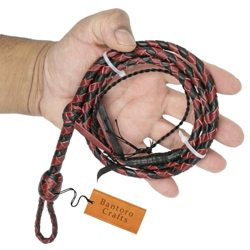 Rote und Schwarze Mini-Bullenpeitsche aus Leder für die Tasche, 91 cm lang, Miniatur-Bullenpeitsche, braune „Little Snappers“, Laute Mini-Peitschen mit Knalleffekt Rote und Schwarze Mini-Bullenpeitsche aus Leder für die Tasche, 91 cm lang, Miniatur-Bullenpeitsche, braune „Little Snappers“, Laute Mini-Peitschen mit Knalleffekt von Bantoro Crafts