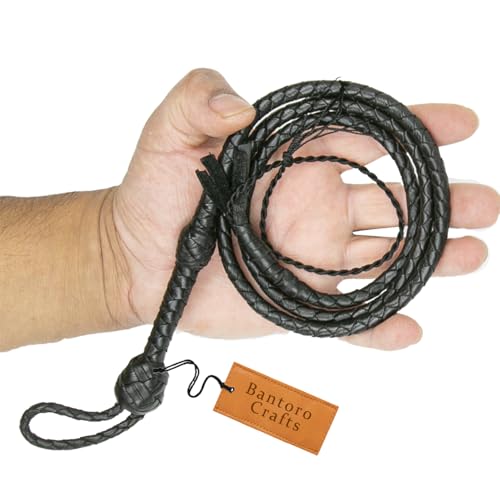 Bantoro Crafts Schwarze Mini-Taschenleder-Peitsche, 91 cm Länge, Miniatur-Bullpeitsche, braune kleine Schnapper, knackende laute Mini-Peitschen, WP015BL-A Bantoro Crafts Schwarze Mini-Taschenleder-Peitsche, 91 cm Länge, Miniatur-Bullpeitsche, braune kleine Schnapper, knackende laute Mini-Peitschen, WP015BL-A von Bantoro Crafts