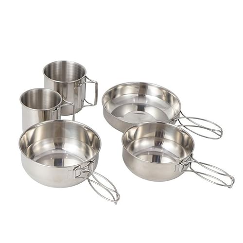 Banziaju Edelstahl Picknick Kochset Camping Cookware Set tragbarer Edelstahl Cookset mit Pan Cup Bowl Silber 5pcs von Banziaju