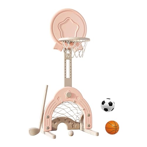 Baoblaze 3-in-1-Basketballkorb-Set, Sportspielzeug für drinnen und draußen, Spielzeug für den Garten, multifunktional, höhenverstellbar, ROSA von Baoblaze