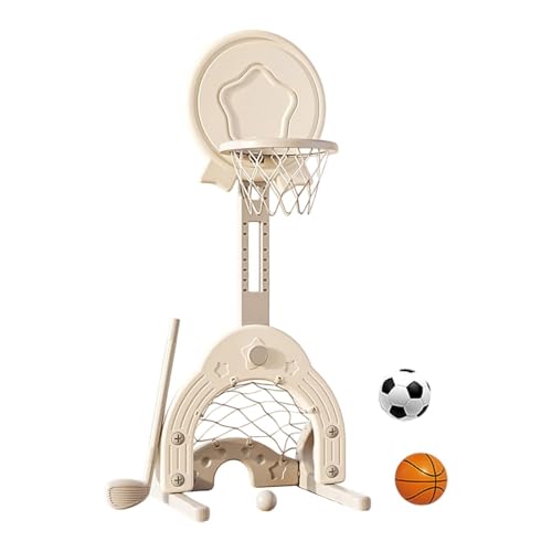 Baoblaze 3-in-1-Basketballkorb-Set, Sportspielzeug für drinnen und draußen, Spielzeug für den Garten, multifunktional, höhenverstellbar, Weiß von Baoblaze