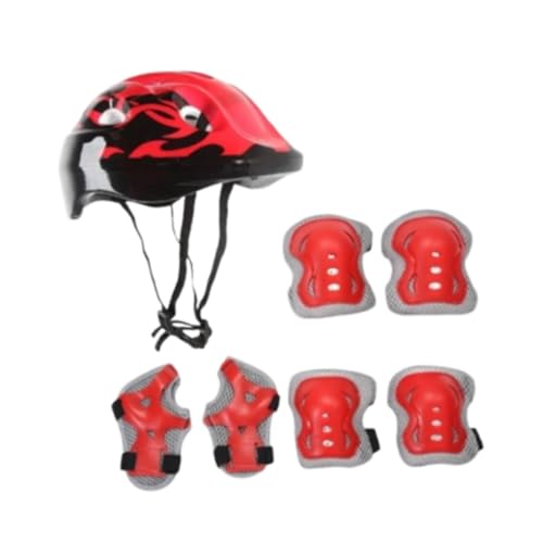 Baoblaze 7 Teile/Satz Kinder Fahrrad Helm Roller Skating Helm Atmungsaktiv Praktische Stoßfest Skateboard Helm für Rollerblading Radfahren, Rot von Baoblaze