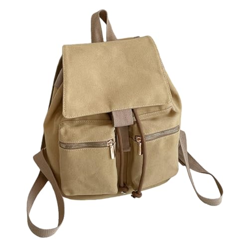 Baoblaze Canvas-Rucksack, Schultasche, Wandertasche, Outdoor-Damen, tragbarer Rucksack mit Kordelzug, Khaki von Baoblaze