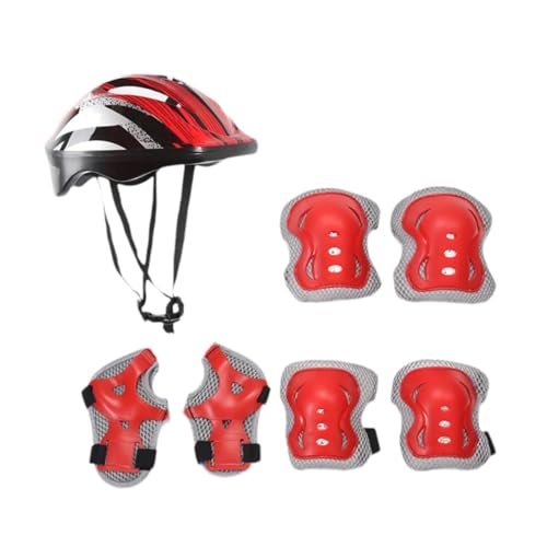 Baoblaze Knieschützer-Set für Kinder-Fahrradhelm, Fahrradhelm, verstellbar, Sporthelm, Handgelenkpolster für Outdoor-Sport, Rennrad, Rollschuhlaufen, Rot von Baoblaze