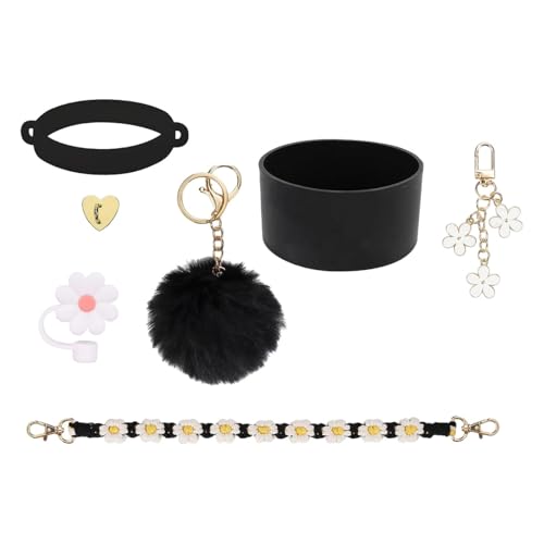 Baoblaze Tassen-Zubehör-Set, Schlüsselanhänger-Anhänger, Blumenornament, handgefertigt, Schlüsselanhänger, Tassen-Anhänger-Set, Tassenketten-Set für Geldbörse, Schwarz von Baoblaze